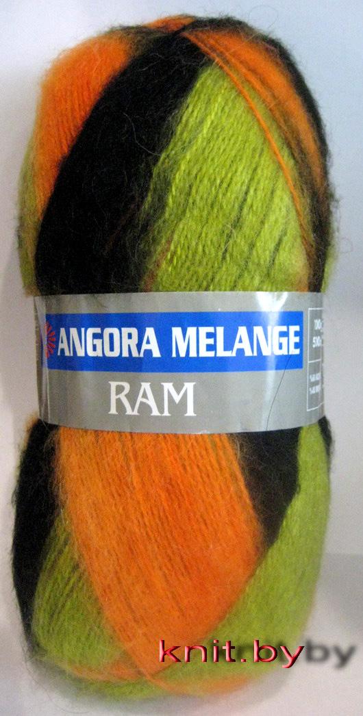 Пряжа Angora Ram Melange чёрно-оранжево-зелёные переходы